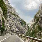 Car driving in Montenegro on mountain road
